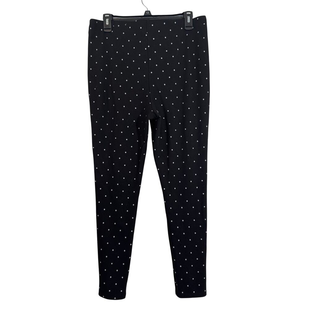 Chico’s Size 2, 12 Black with Silver Polkadots Leggings in EUC - Picture 2 of 5